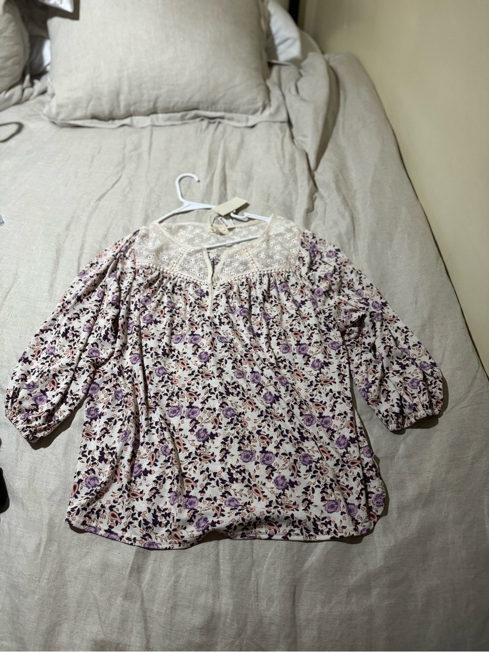 Melloday Floral Eyelet Boho Peasant Blouse Top Plus Size 2X Purple Cottagecore